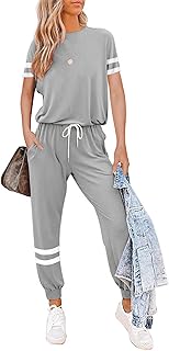 Litthing Women's Tracksuit, Jogging Suit, 2-Piece Set, Short Sleeve Top/Trousers, Casual Wear, Sportswear for Running, Yoga, Gym