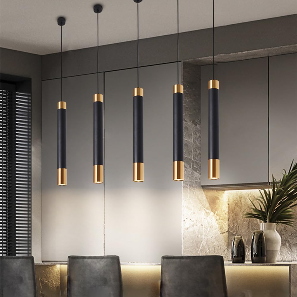 Lampada a Sospensione Ultrasottile a Tubo Lungo, luci a Sospensione a Flauto Nero, lampadario lineare in Metallo, Moderne lampade a Sospensione a LED - 3000K, lampadario Decorativo a Goccia da ba