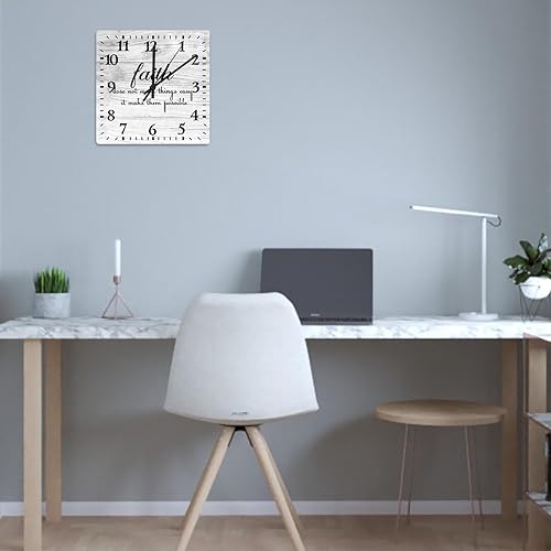 Miniatura 5 de Faith Dose Not Make Things Easy It Maks Them Possible Square PVC Reloj de pared con citas funciona con pilas, relojes retro silenciosos sin tictac