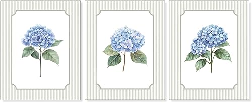 Miniatura 9 de Pleonox Juego de 4 impresiones artísticas florales de hortensias preppy retro de moda de 8 x 10 pulgadas, con texto en inglés «How Lucky Are We Azul