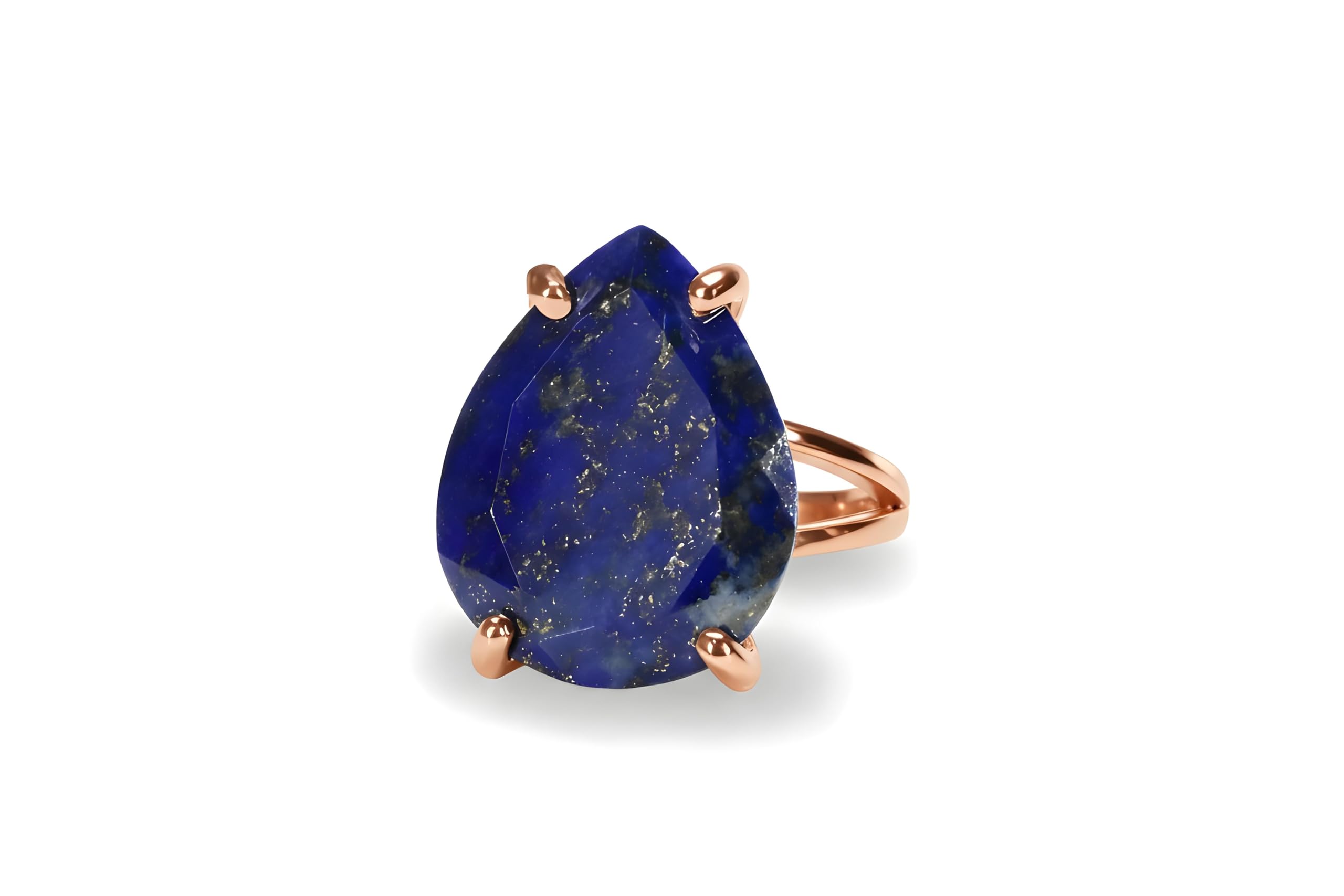 Bague or rose et lapis lazuli poire une création artisanale d'exception - 9
