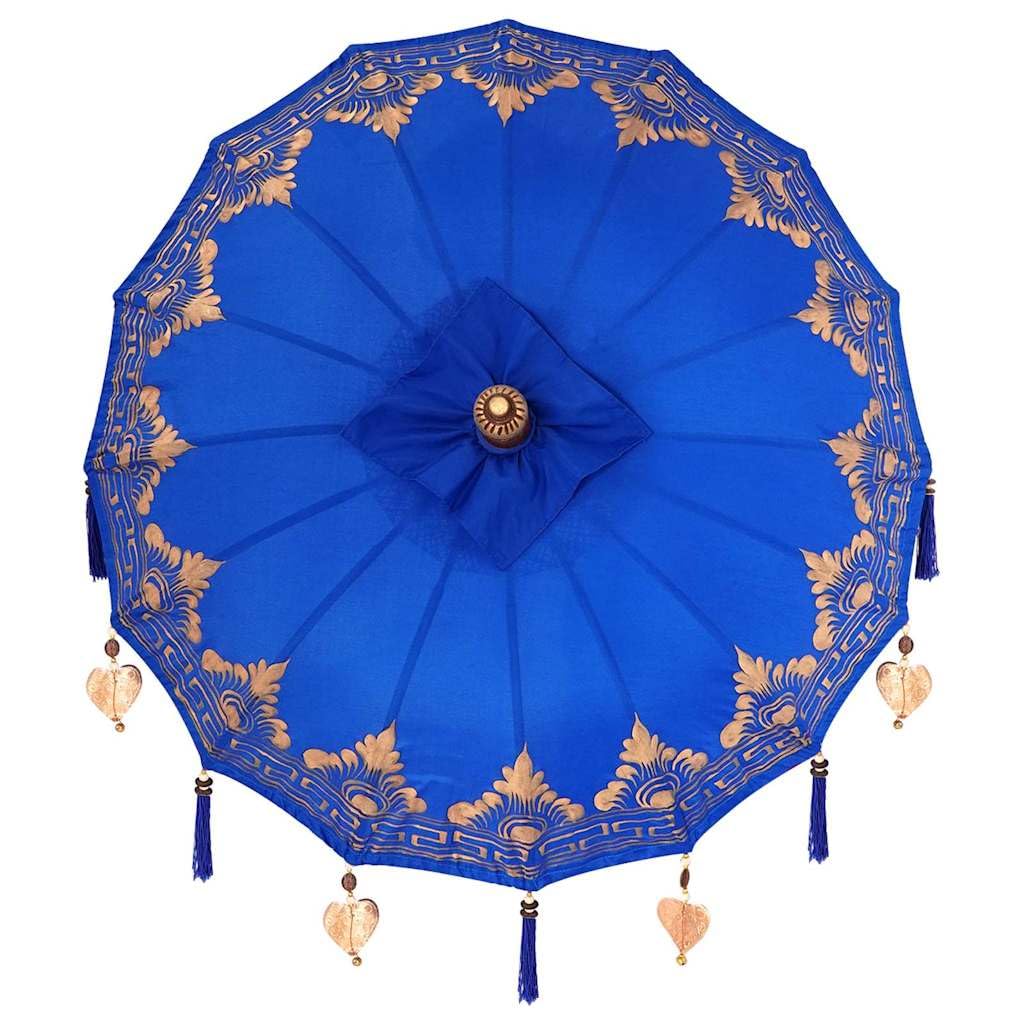 Sombrilla balinesa crema 125 x 125 x 260 cm redonda de algodón bambú con palo de madera tallada a mano diseño tropical para jardín, terraza, balcón y momentos de playa
