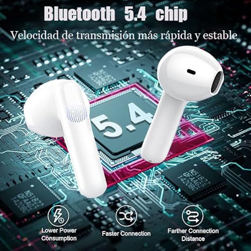Auriculares Inalámbricos,Auriculares Bluetooth 5.4 In Ear,4 HD Mic Reducción de Ruido ENC,50H Hi-Fi Estéreo Cascos,Control Táctil,IPX7 Impermeable Deportes Audifonos Inalambricos para Android iOS - imagen 2
