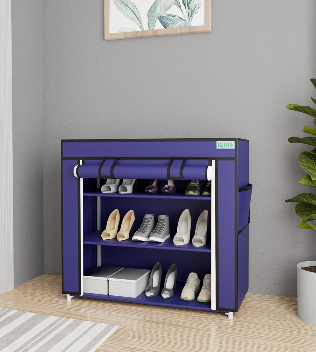 FLIPZON Premium 3-Tiers Shoe Rack/Multipurpose Storage Rack with Dustproof Cover (Small) (Blue) (B0CQR9MLYK) Amazon Price History, Amazon Price Tracker