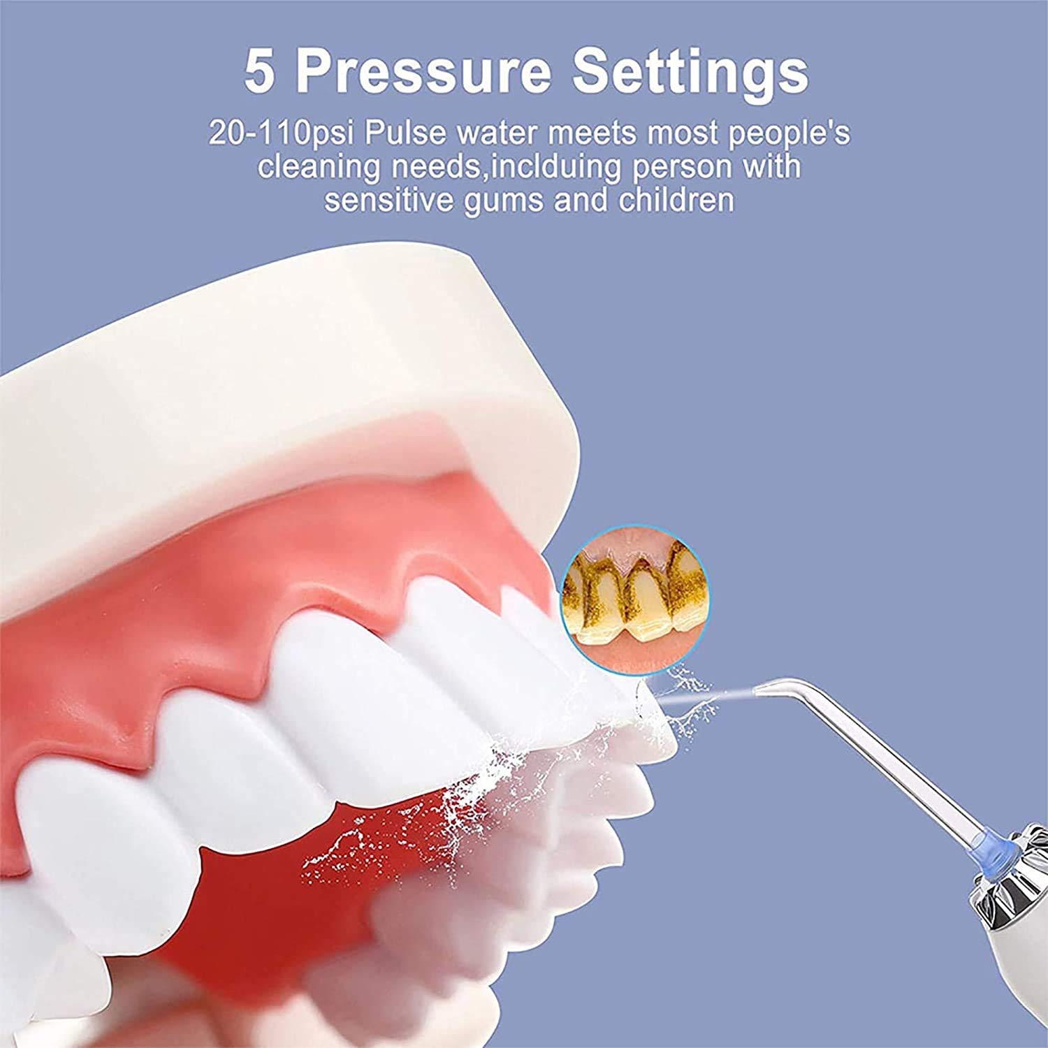 Flosser dentaire de l'eau rechargeable sans fil: Nettoyeur de dents de puissance avec USB Câble, IPX7 Flosser imperméable for les ponts oraux Soins avec 5 mode, 30 0ml Réservoir d'eau détachable