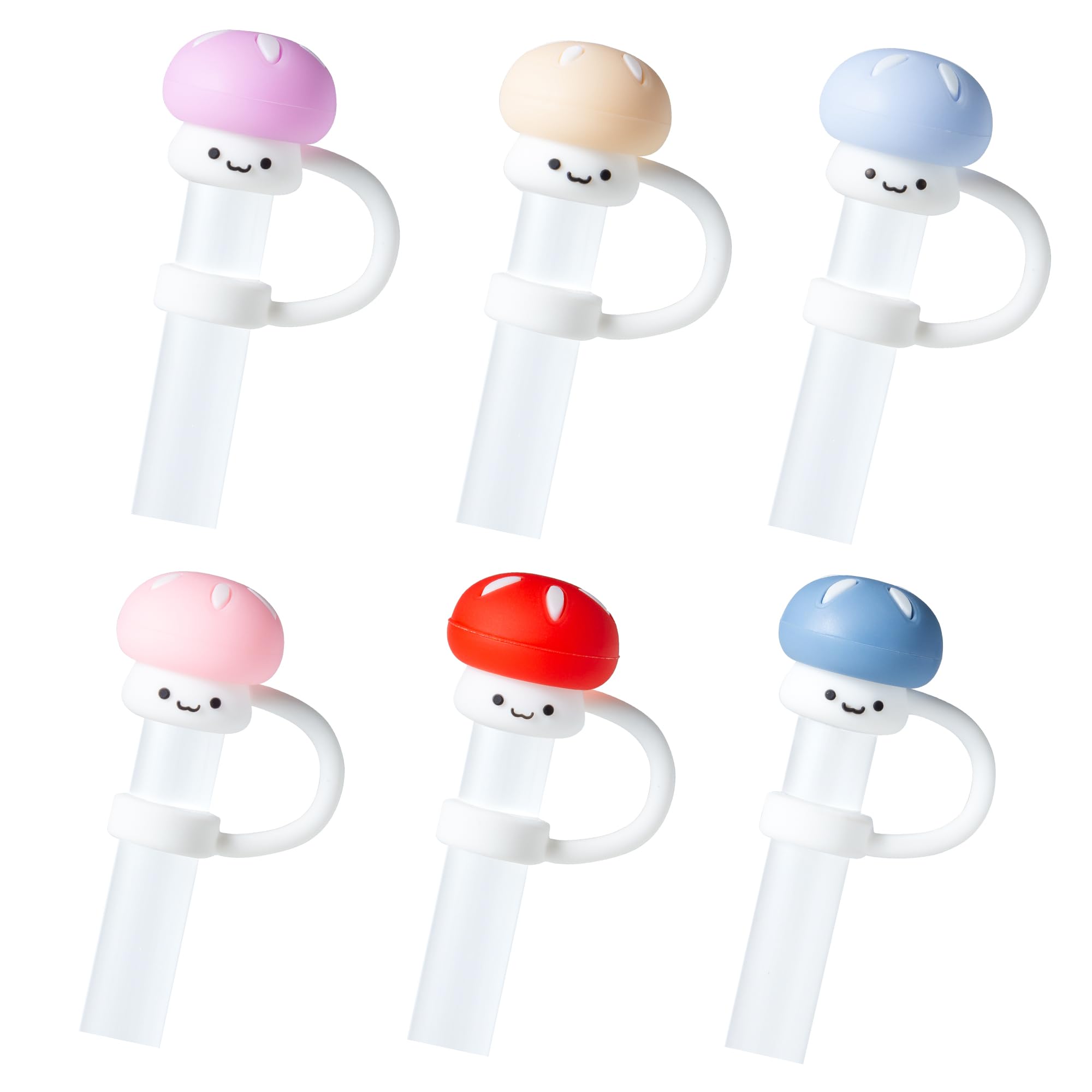 6Pcs Cute Mushroom Straw Cover Cap for Stanley Cup Decor, 10mm Reusable Cute Pink Drinking Straw Topper Accessories for, Portable Protector Plugs Decorations Gifts for Kids Party Favors