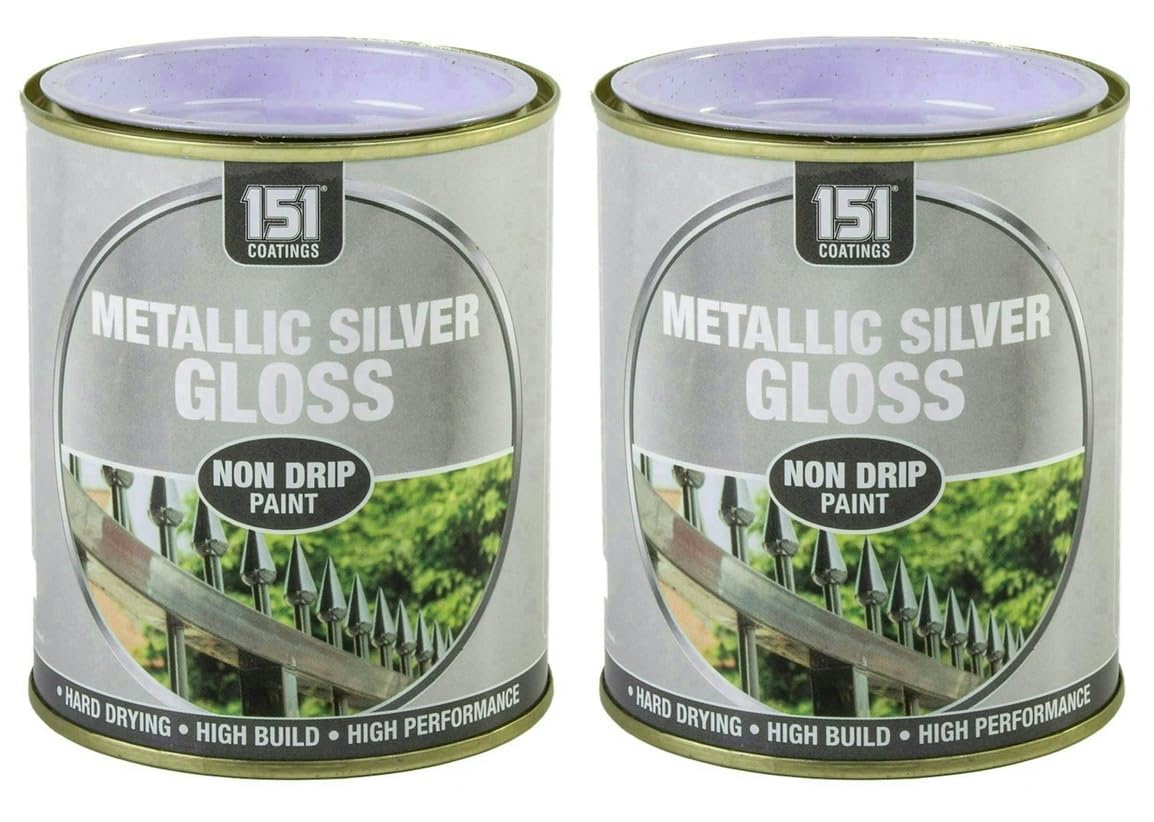 VARNOX, Metallic Silver Gloss Non-Drip Paint 300ml – Hard-Drying, High-Performance Gloss with Durable Hard-Build Formula – Ideal for Wood, Metal & Concrete – Interior & Exterior Use (2PCS)