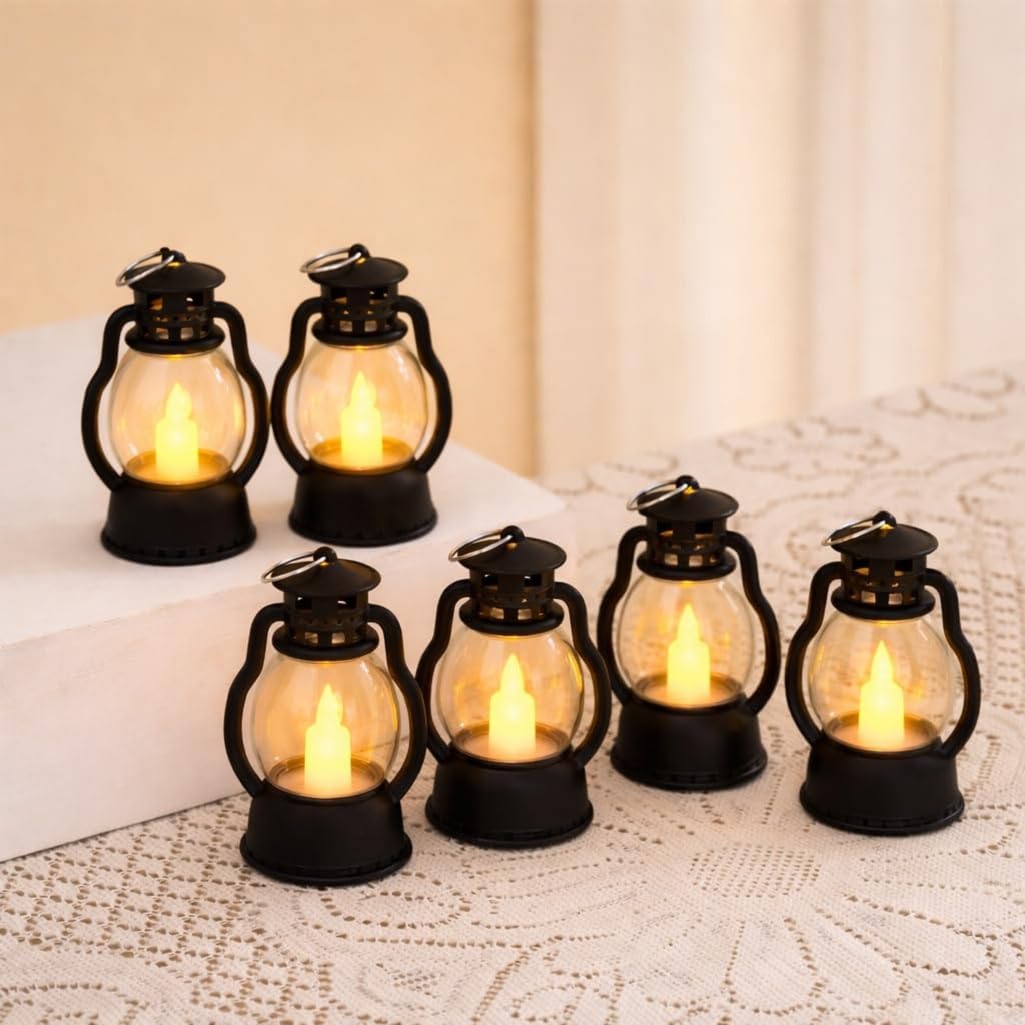 Mini LED Lantern Lights (Warm Yellow, Pack of 6) | Battery Operated Vintage Lamp for Diwali, Christmas, New Year & Home Decoration | Flameless Festival Night Light-image-18