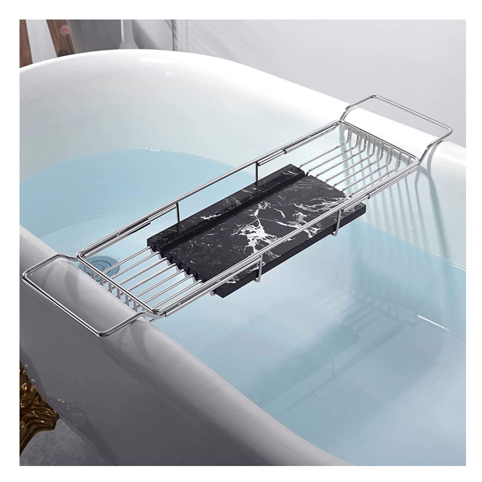 MYUYEE Bathtub Tray Bathtub Caddy Extendable Bath Bridge Tray Shelf For Bath For Smartphone Mug Wine Glass Pad Soap Fits Most Bath Sizes (Silver)