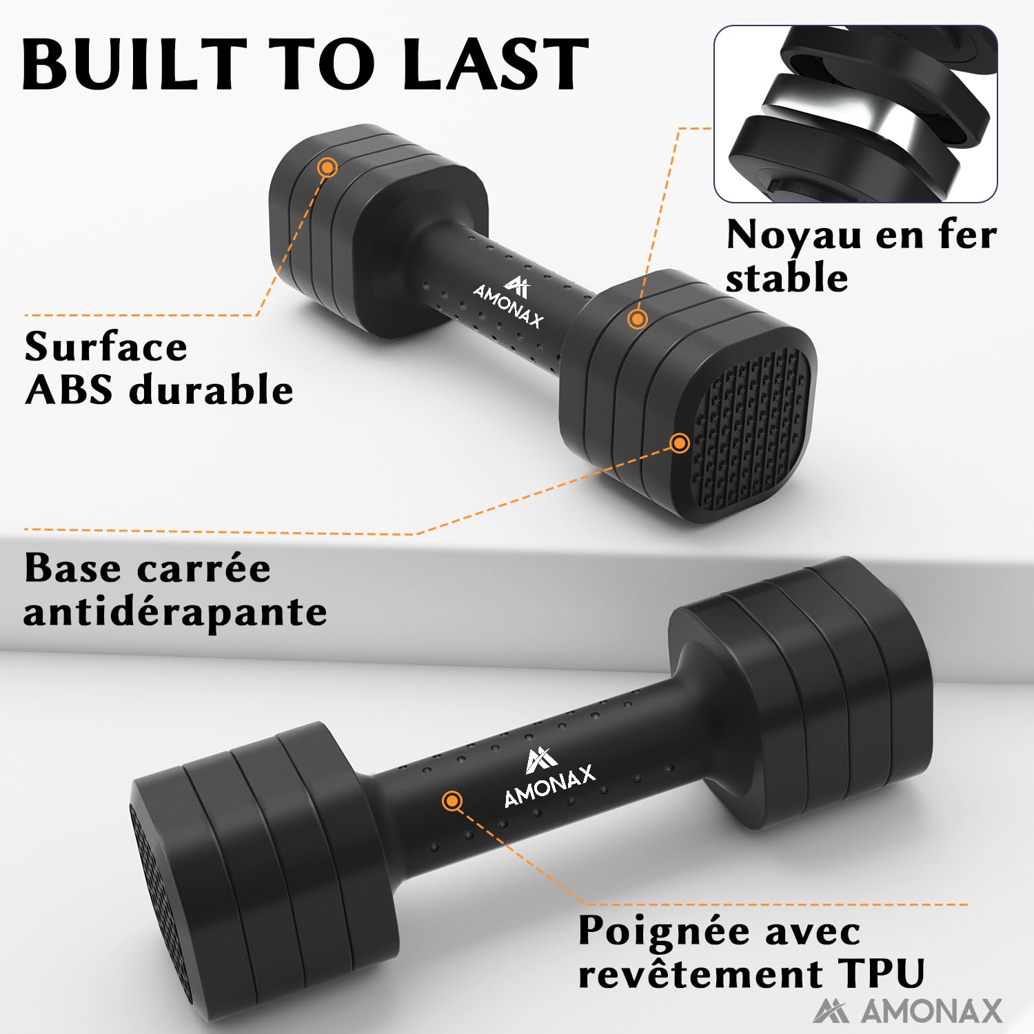 Amonax Haltères Réglables 4 En 1, Kit De Poids 1kg à 2.5kg, Alteres Musculation Femme Et Homme, Dumbbell Set Compact Pour Entraînement De Force, Fitness Et Poids Musculation à La Maison