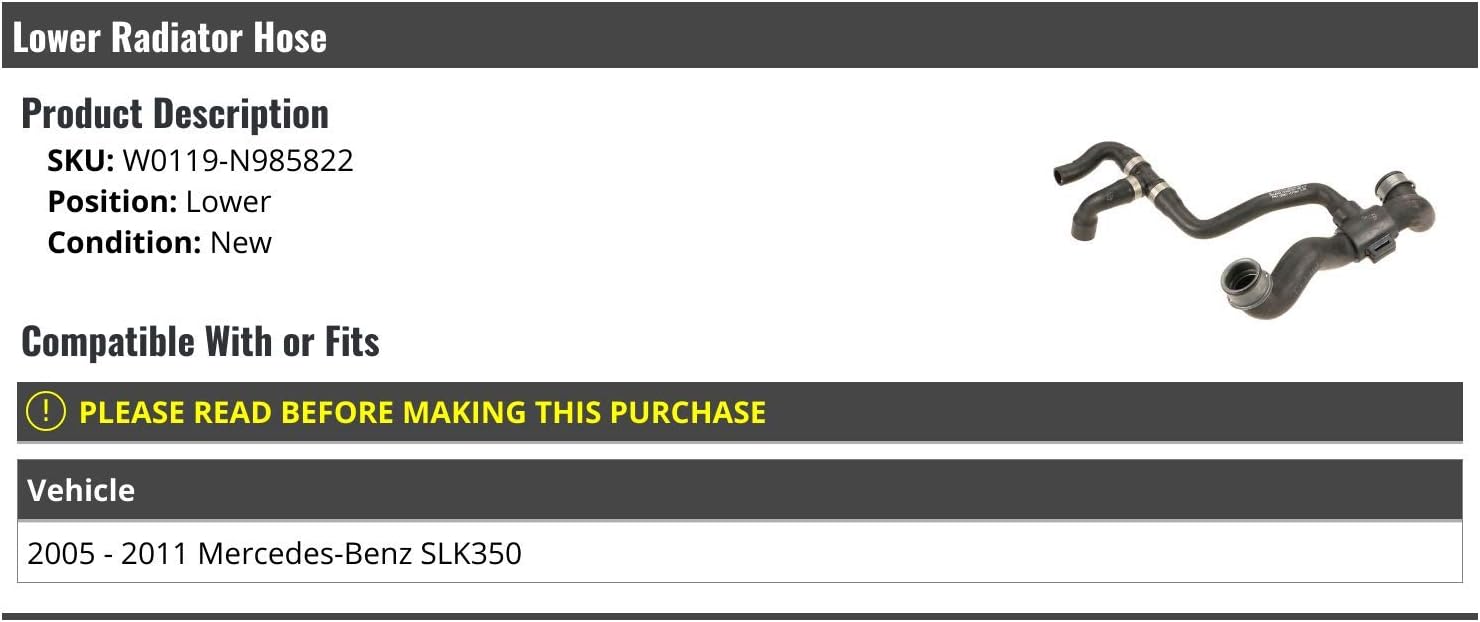 Black Rubber Lower Radiator Hose - Compatible with 2005-2011 Mercedes-Benz SLK350