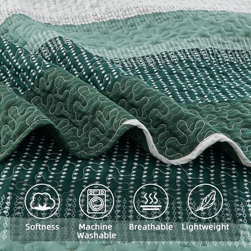 Image of Andency Emerald Green Quilt King(106x96Inch), 3 Pieces (1 Striped Quilt and 2 Pillowcases) Patchwork Striped Bedspread Coverlet Set, Soft Lightweight All Season Quilted Bedding Set