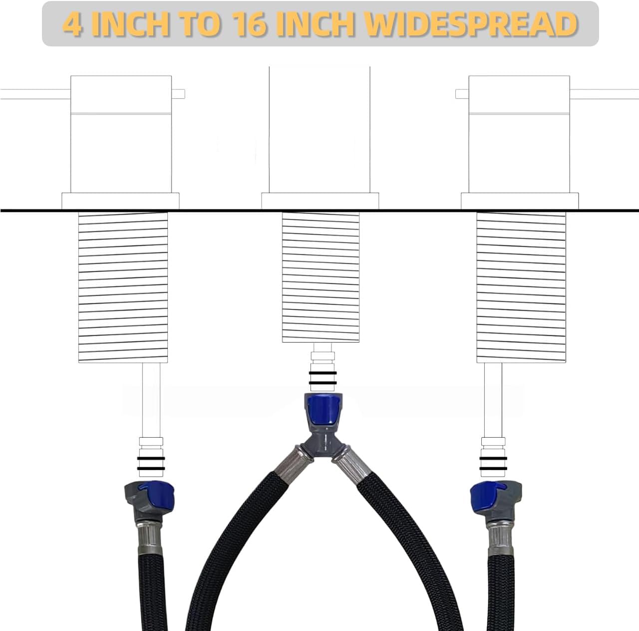 Quick Connect Faucet Water Supply Lines, 12 Inch Long, Widespread Bathroom Faucet Replacement Fast Lock Pipe Hoses, V-Shape, 1 Piece