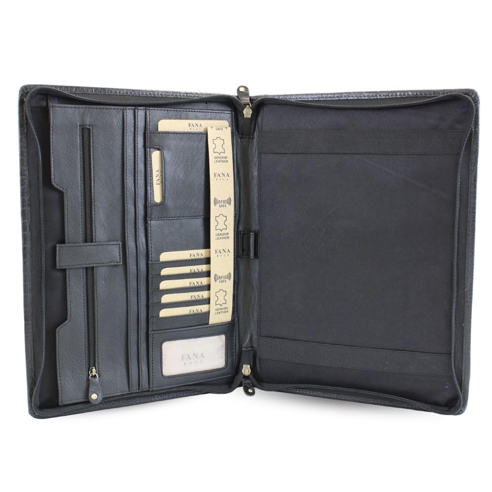 Leder Schreibmappe Croco - Luxus Leder Konferenzmappe mit Reißverschluss - A4 Businessmappe - Geschenk (Schwarz)