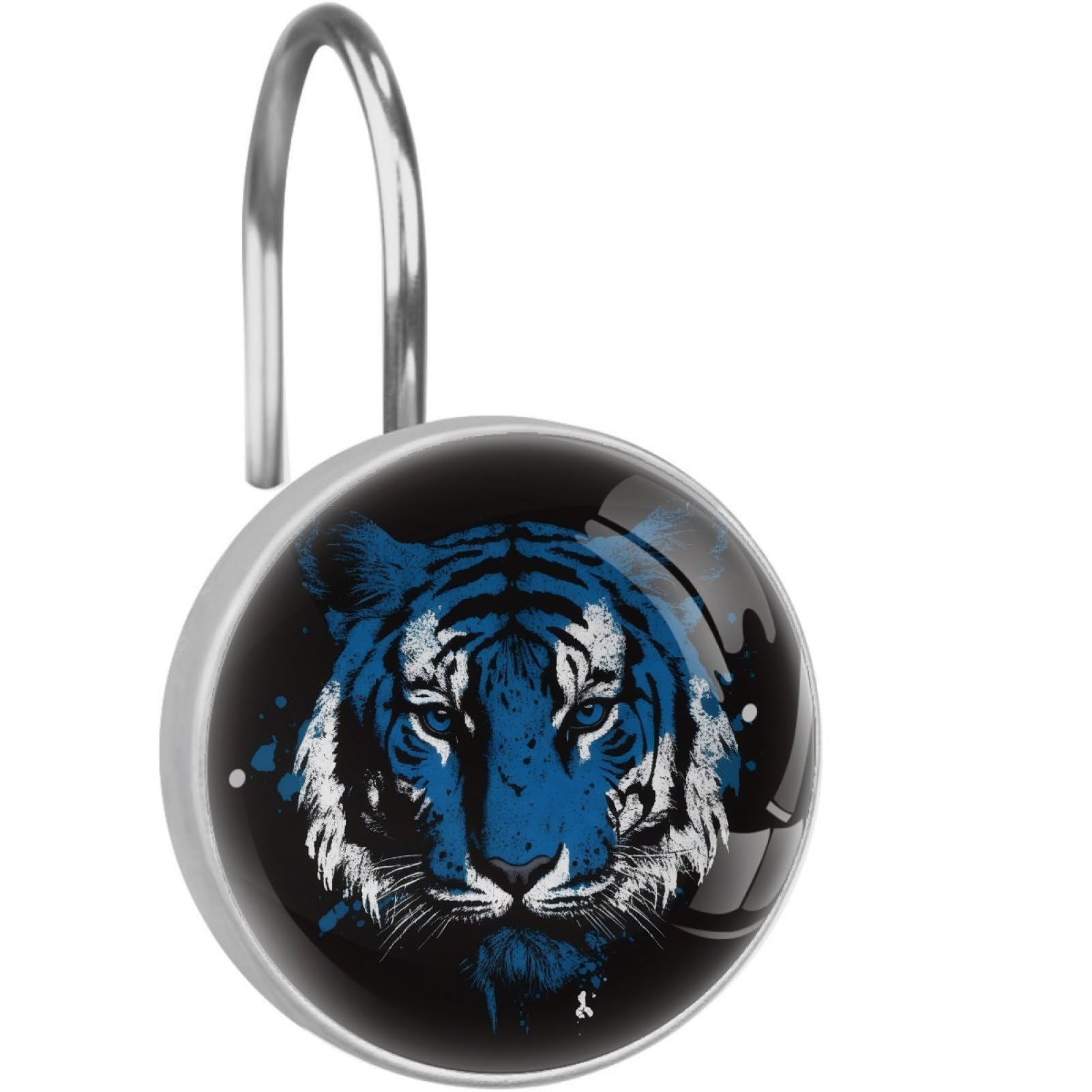 VAPOKF Decorative Shower Curtain Hook, Blue Tiger Rustproof Stainless Steel Shower Curtain Hook for Bathroom, Shower Curtain Hangers for Shower Rod
