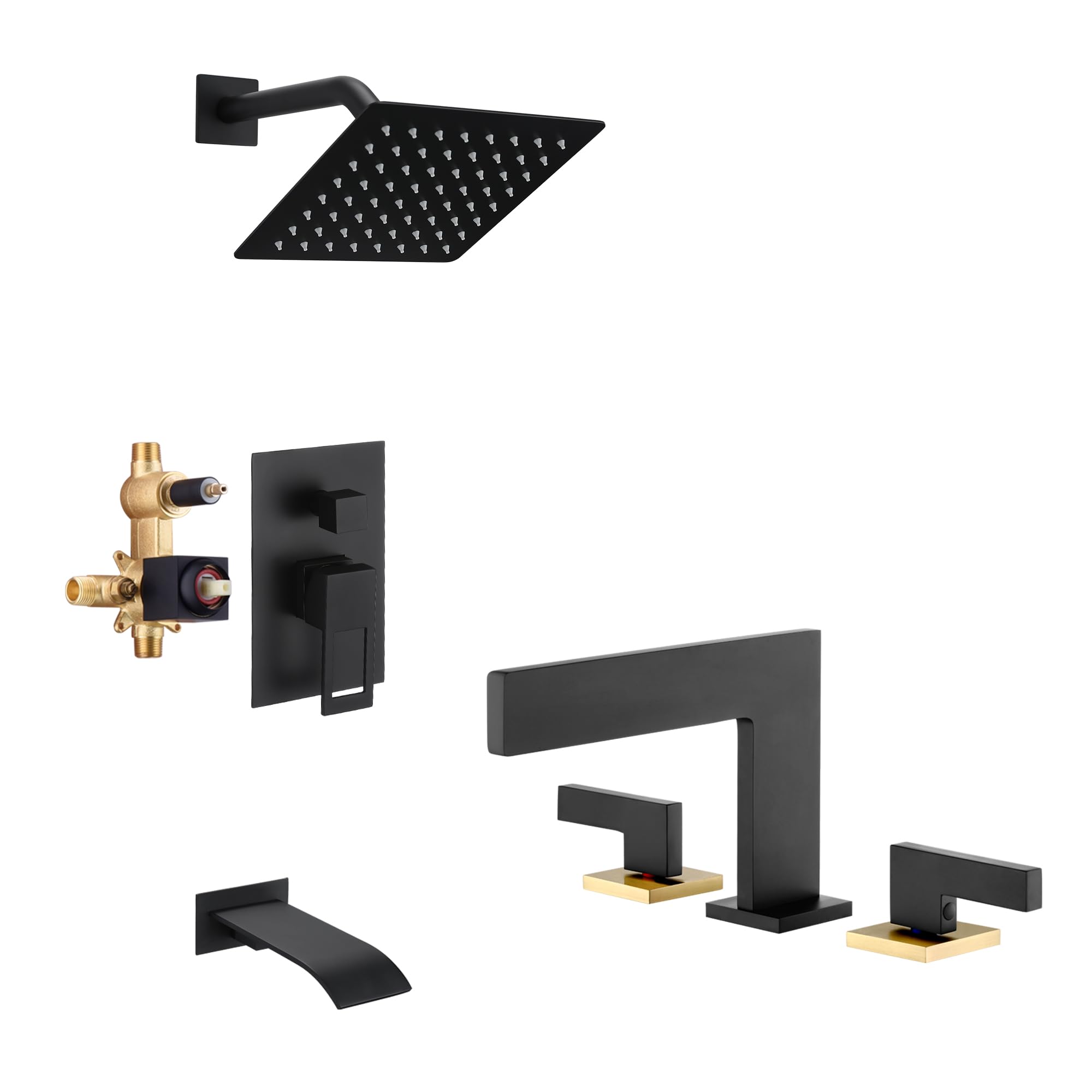 Jnfidosr Widespread Bathroom Sink Faucet S1419w-Mg + Tub And Shower Faucet S3229dw-B