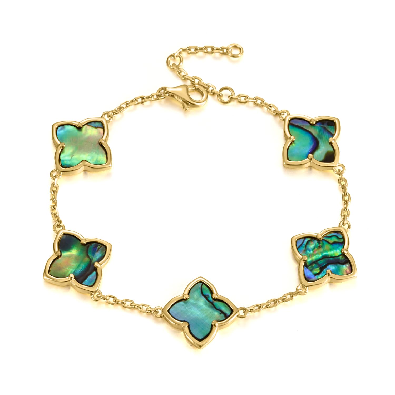 Enforgio 18K Gold Plated Abalone Shell Clover Bracelet