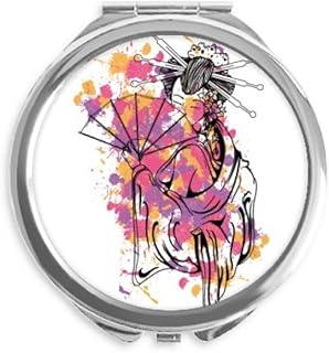 Japanese Culture Point Color Geisha Hand Compact Mirror Round Portable Pocket Glass