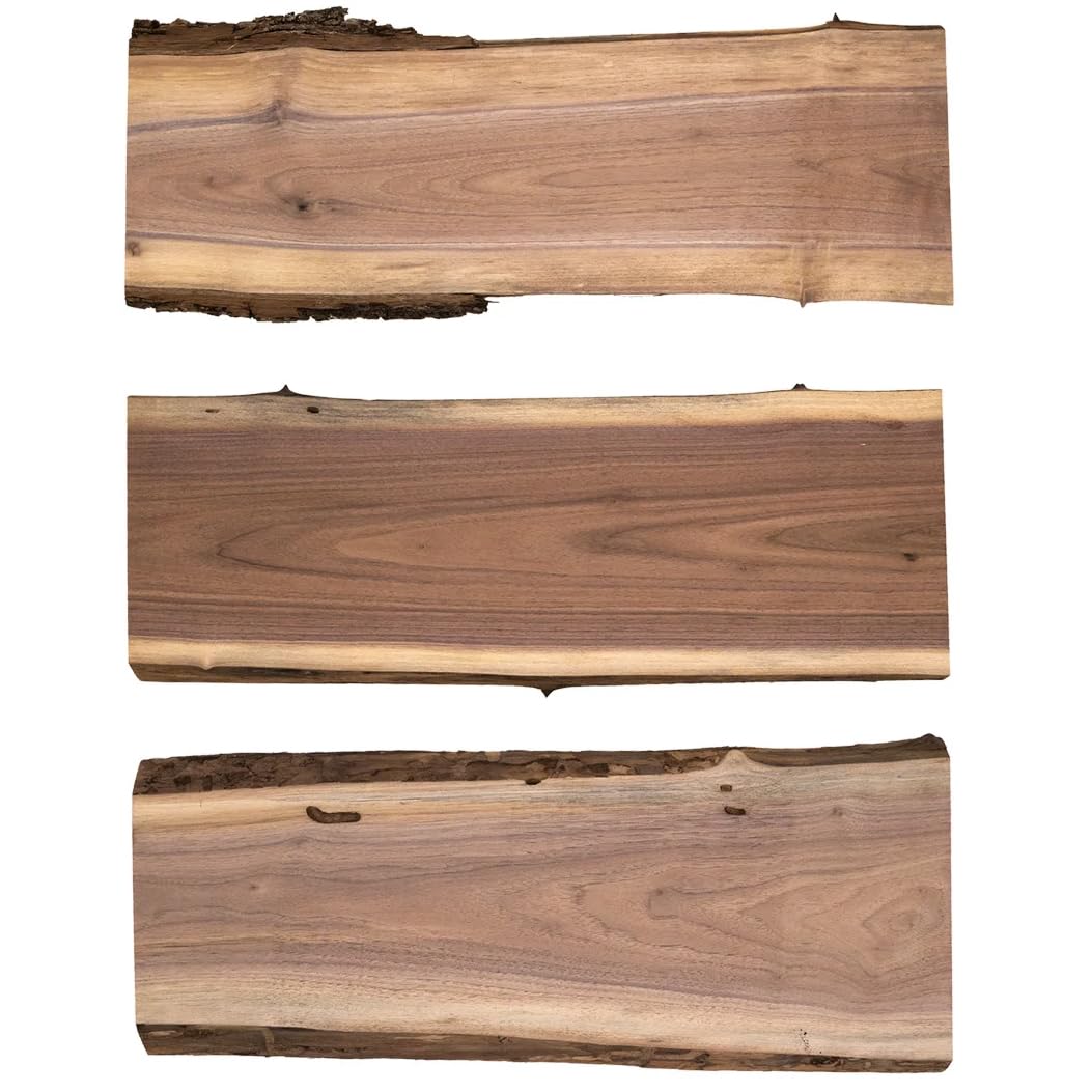 WALRUS OIL - Real Live Edge Rustic Walnut Wood Slabs, 18" Long x 5-10" Wide x 7/8" Thick (3-Pack)