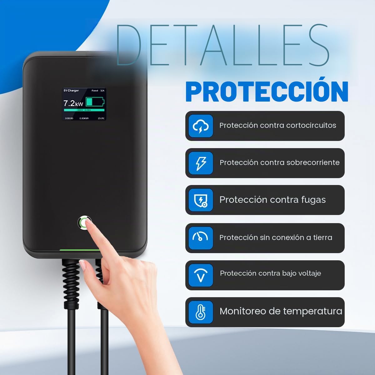 32A Cargador Coche Electrico,Punto de Recarga para Coches Eléctricos,Wallbox 7kW Tipo 2 Monofásico,Cable de Carga Tipo 2 6m para Scenic,Megane,Model Y/3,E-C3,E-208,E-2008, EX30,XC60,MG4