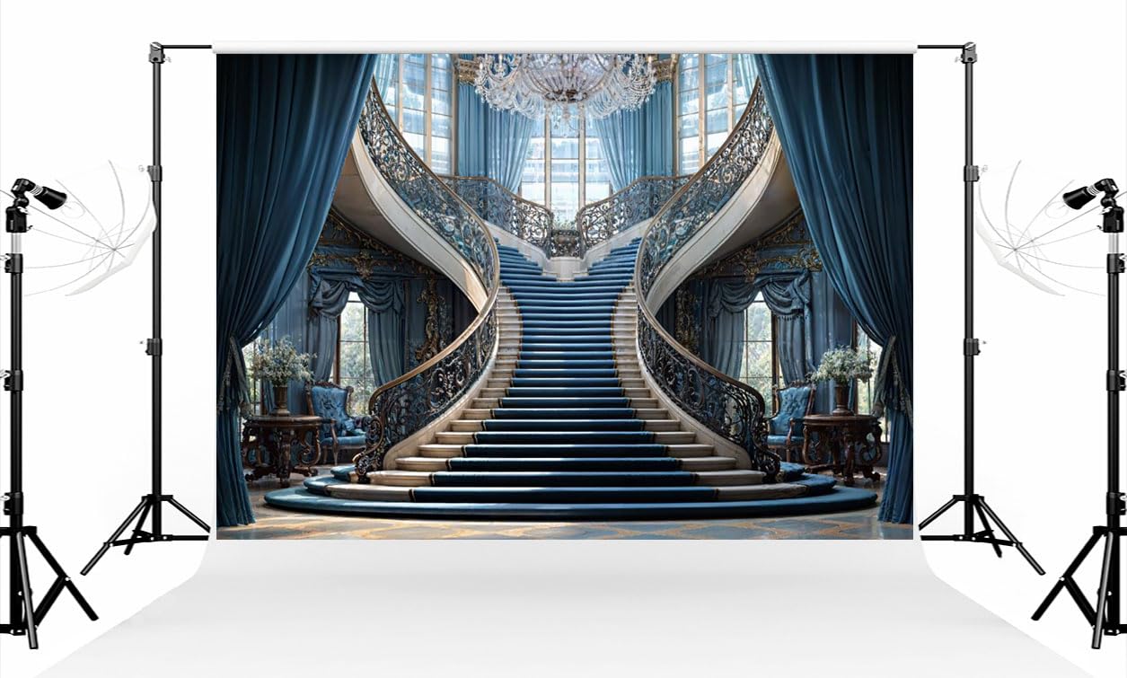 Toile de fond bleu Kate accessoires photographe décor escalier cristal 3x2m - 7