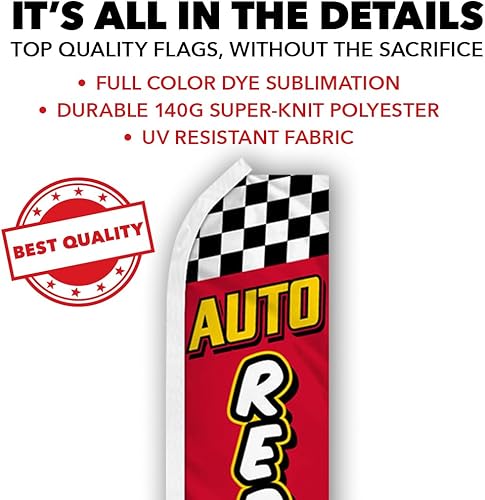 Miniatura 3 de Kit de bandera y poste publicitario de Swooper rojo y amarillo de reparación de automóviles, perfecto para tiendas de rendimiento, mecánica,