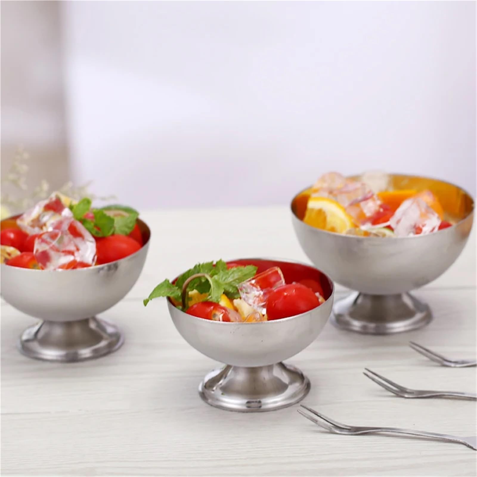 Coppe Gelato 3 Pezzi in Acciaio Inossidabile Tazza di Gelato insalatiera Dessert Piatto di Frutta Piatto di Snack Tazza di Vino Cucina di casa Bar stoviglie Forniture for Feste per Dessert(S)