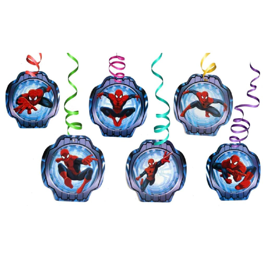 WANNA PARTY Superhero Theme Hanging Swirl Decorations Pack of 12 with 6 Cutouts – Multicolor Ceiling Spiral Party Decor for Boys Birthday Decoration Items-image-10