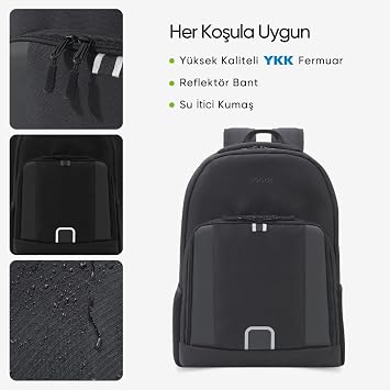 Mack Luna Eco MCE-1201 Eco Reflective Laptop Bag, Travel Backpack, Macbook Backpack, Men's Women's 15.6 inch Computer Bag, Black