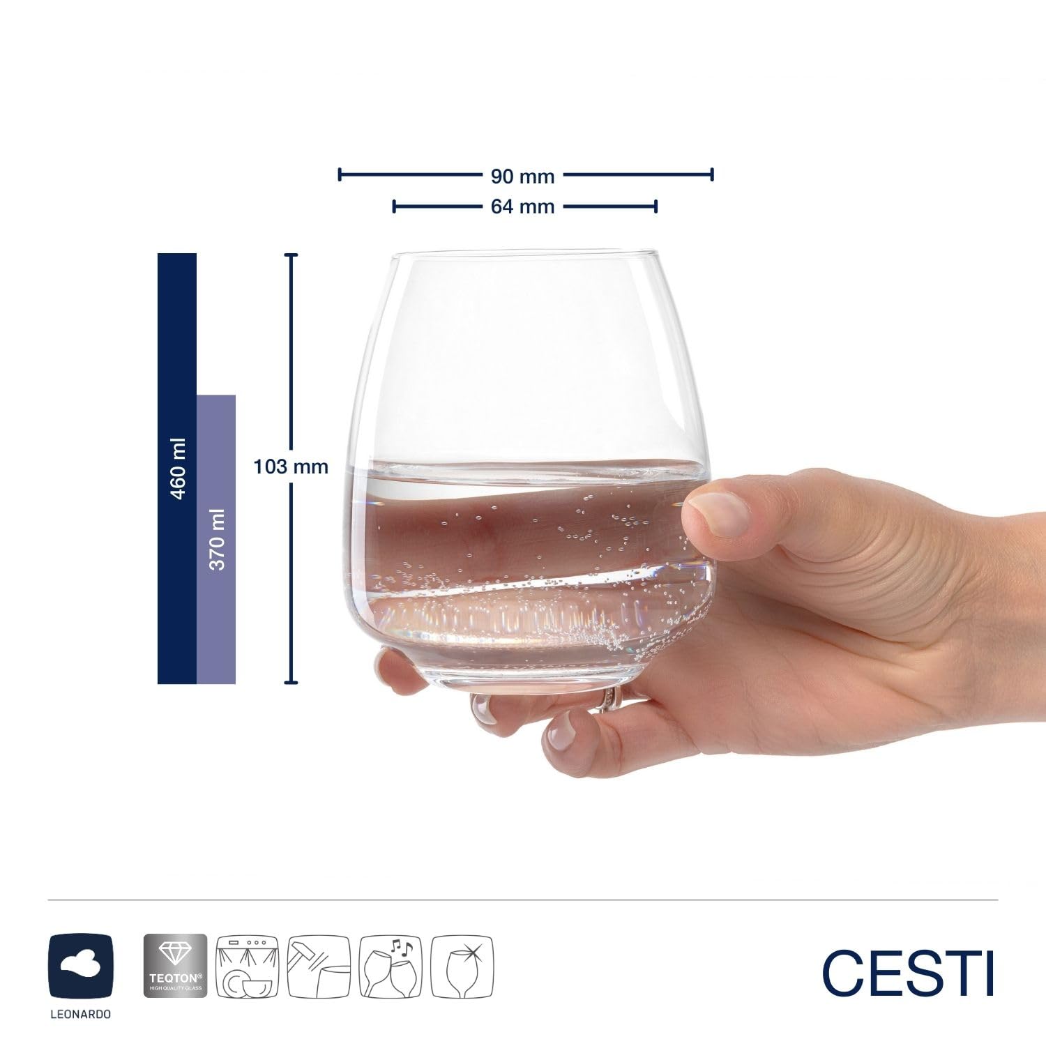 LEONARDO HOME Vasos CESTI (juego de 6) con paño de pulido • Vasos de agua aptos para lavavajillas (460 ml) • Resistente a los golpes y uso diario • Vasos de cristal de alta calidad • Vasos de zumo