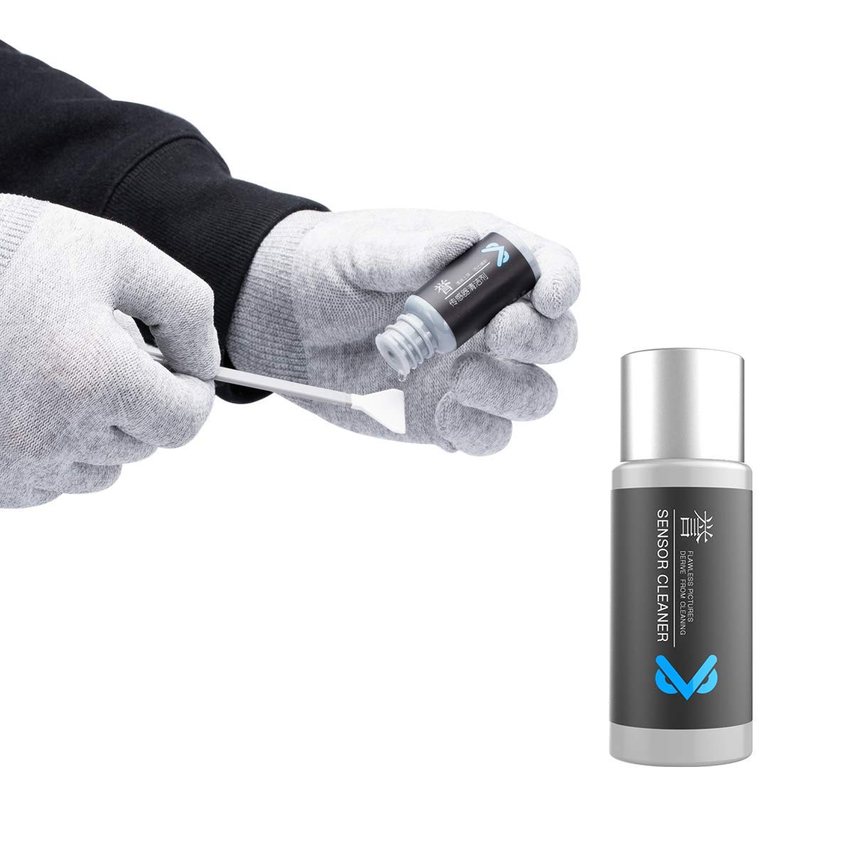 VSGO Kit di pulizia sensore mirrorless per fotocamere formato Meduim, 12 tamponi CMOS da 34 mm e detergente da 10 ml incluso (VS-S04E)
