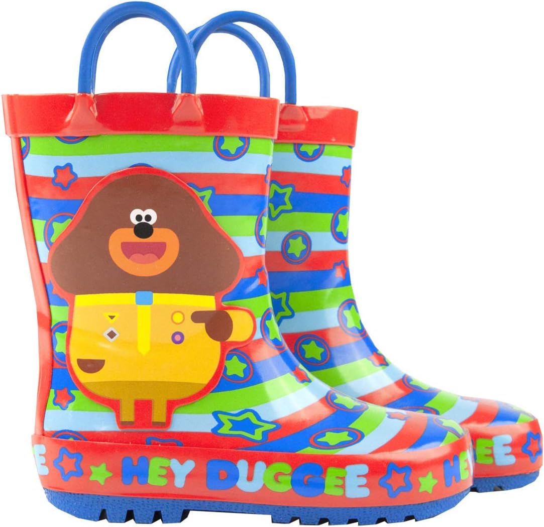 Hey Duggee Multicoloured Waterproof Boots with Handles | Duggee & All-Over Icon Print | Outdoor Play Footwear for Younger Boys | Rainy Weather Essentials Merchandise
