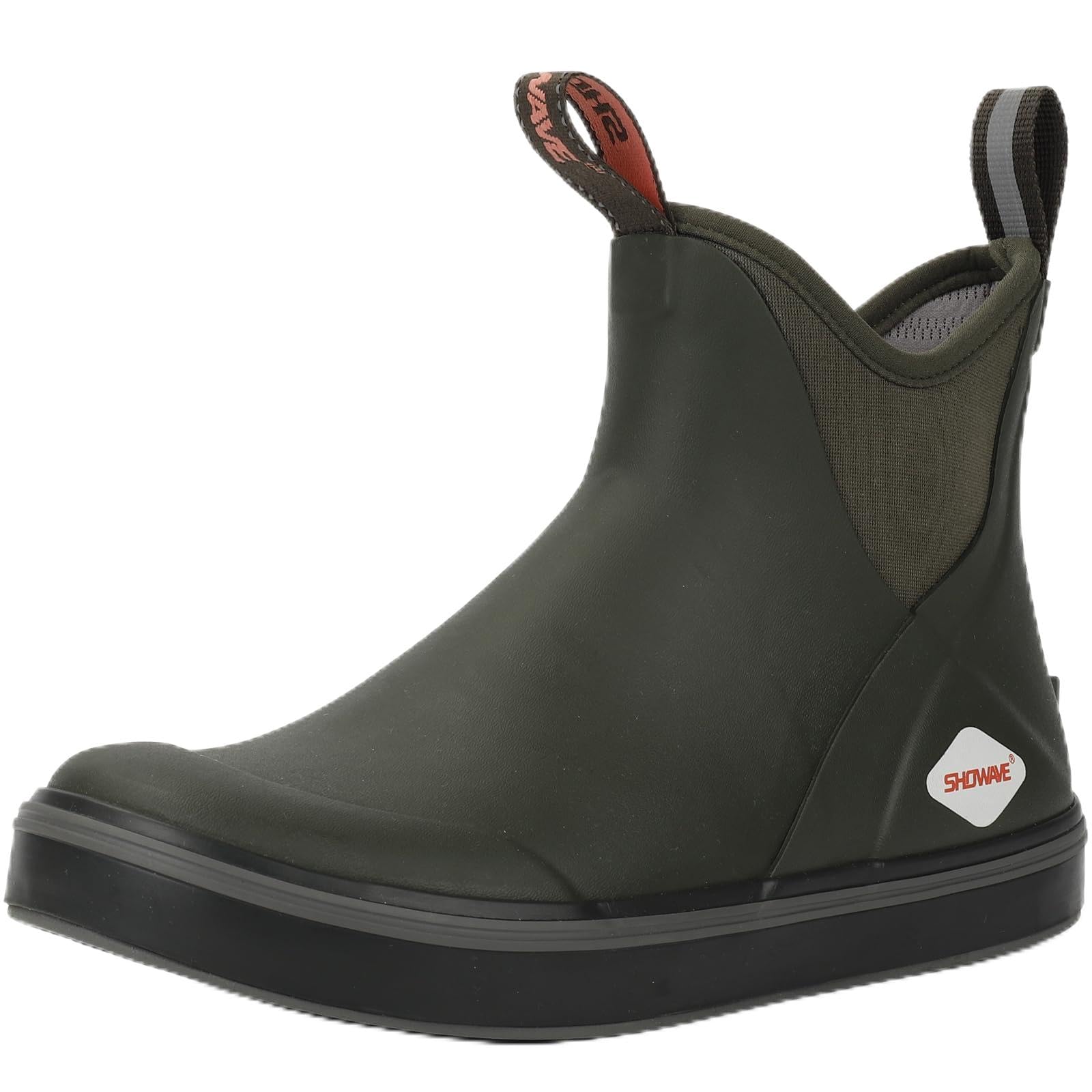 Showave Men's Deck Boots Waterproof Ankle Rubber Rain Boots Non-slip Boat Booties for Sailing Fishing and Outdoors