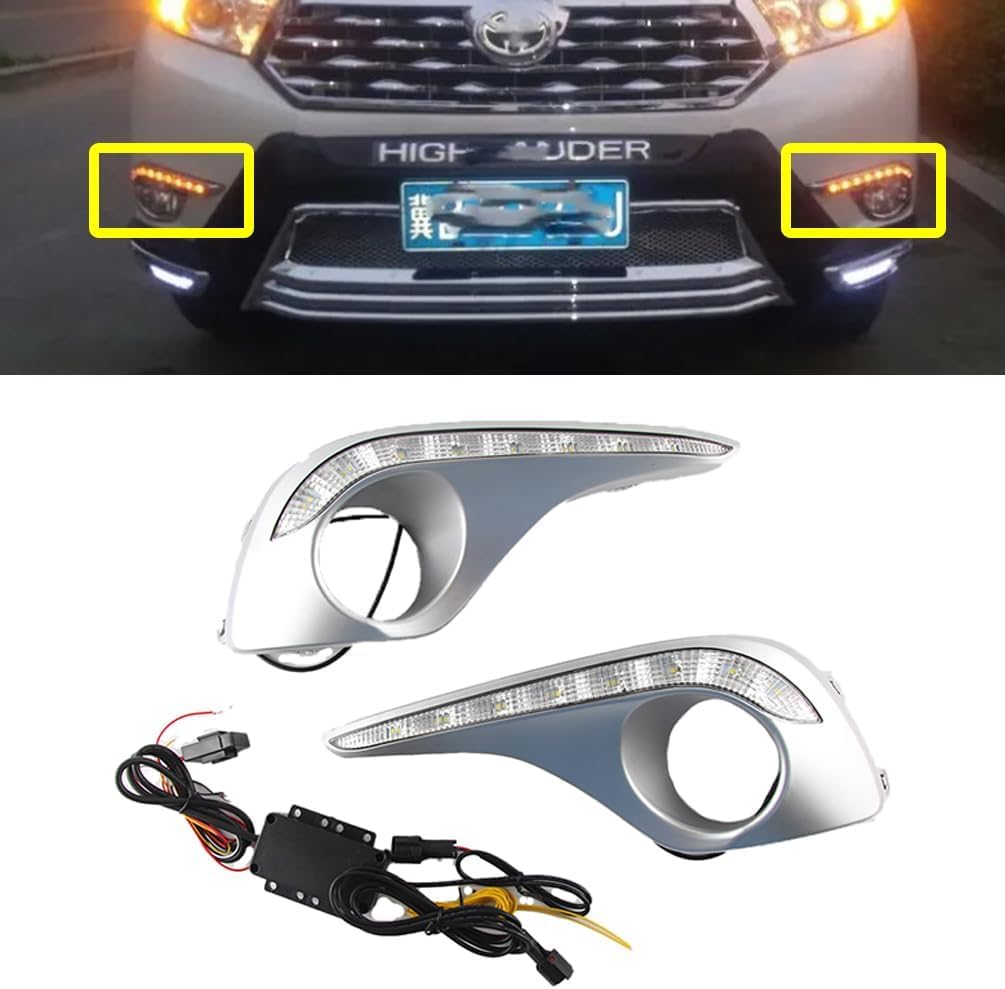 LED Fog Lights Led Front Bumper Light Compatible with Toyota Highlander 2011 2012 2013 Daytime Running Light DRL with Amber Sequential Turn Signal Driving Lights Accessories