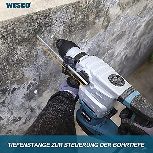 WESCO SDS plus AC Bohrhammer Bohrhämmer Bohrmaschine Abbruchhammer Beton Bohrer 1500W Hammer Drill Tiefenanschlag 5.5J Bohrleistung in Beton 32mm Bohr-Meißel-Set Anti-Vibration Sicher Kupplung Koffer – Bild 6
