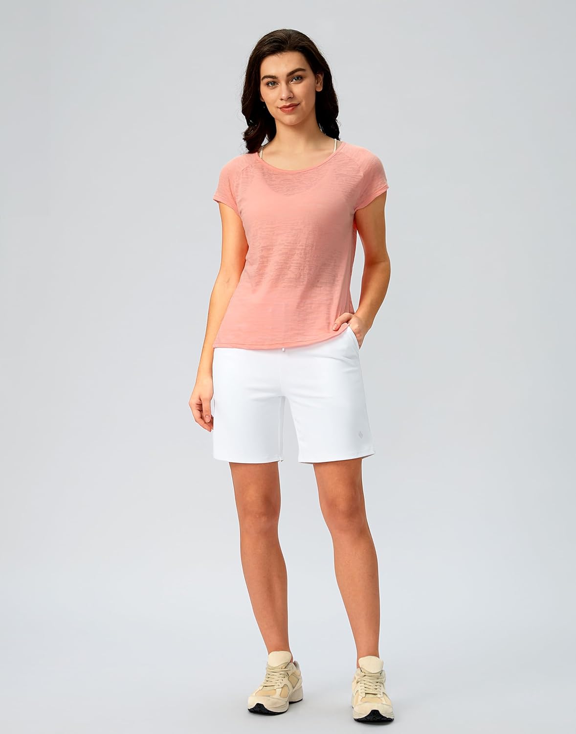 SANTINY Women's 7'' Athletic Long Shorts with Pockets High Waisted Running Workout Bermuda Shorts for Women Walking Casual - Image 3