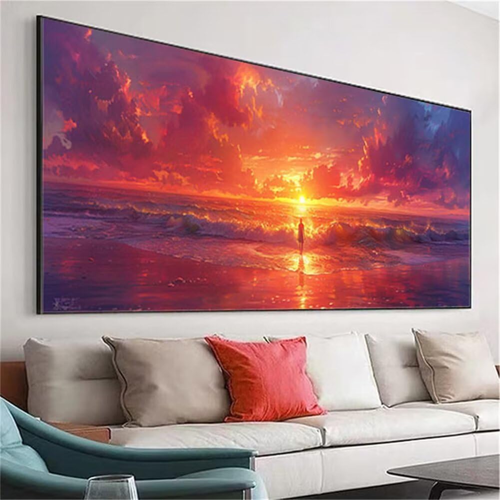 150x60cm DIY 5D Diamond Painting Kit Completo per Adulti, 5D Diamond Painting Tramonto Kit, Diamond Painting Oceano Grandi Dimensioni per Adulti, Kit Diamond Painting Natale Decorazioni Casa e Regalo