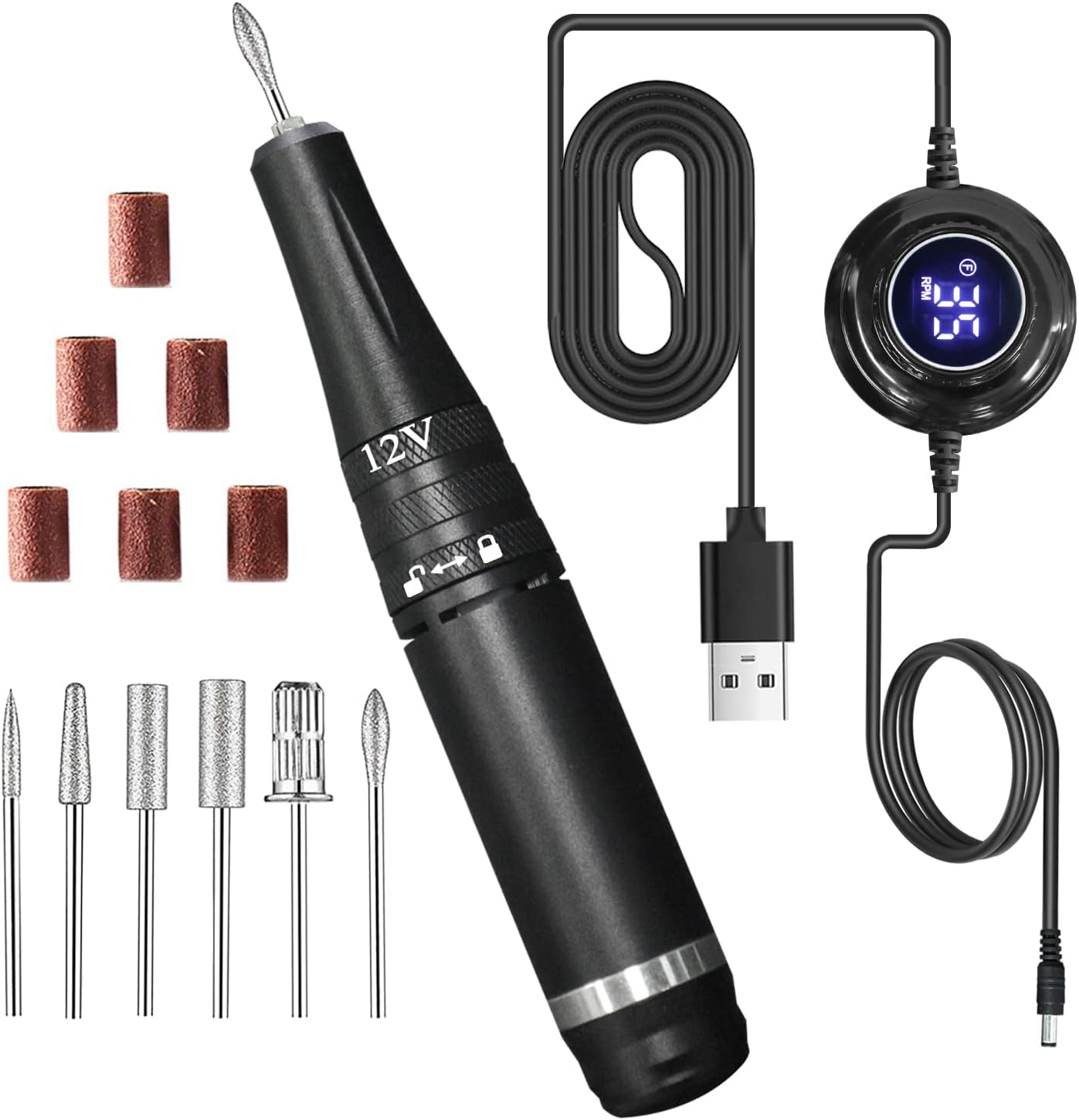 Electric Nail Drill Machine,Professional Nail Drill Kit, Knob Adjustable 35000rpm Efile Nail Drill,,with 6 Sanding Bands for Nail Drill and 6 Pcs Nail Drill Bits