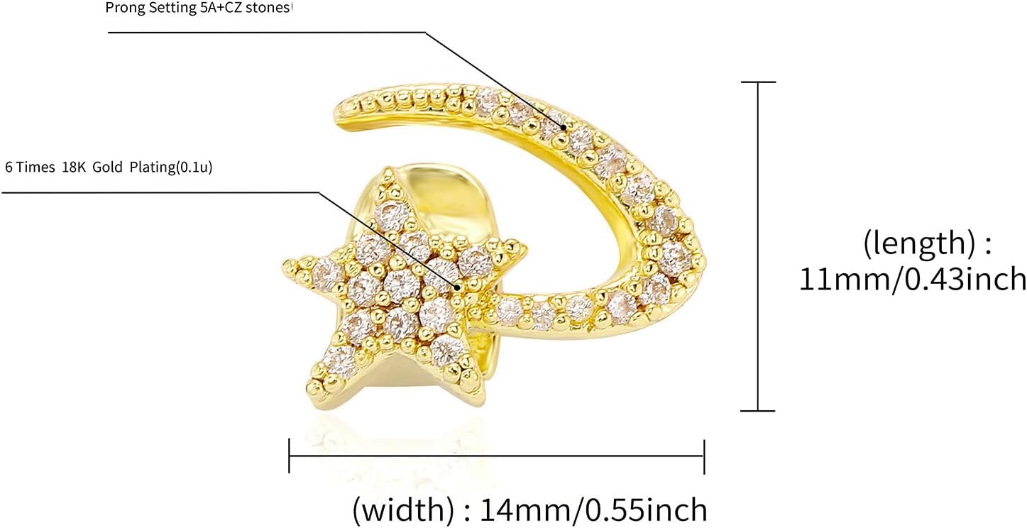2PCS 14K Gold Plated Grillz Hip Hop Teeth Grillz Single Tooth Cap Vampire Fangs Fake Grill Star Full Diamond Grills for Your Teeth Grills for Men Women Rapper Costume Accessory