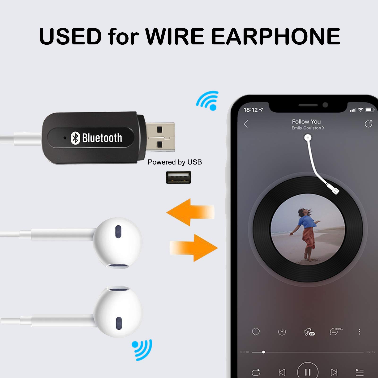 Ricevitore Bluetooth Portatile, Wireless Bluetooth Ricevitore, Senza Fili Adattatore Audio per Sistema di Altoparlanti Stereo in Auto e Casa, Compatibile con iOS/Android Telefono - Nero
