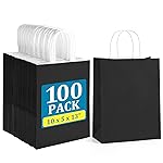 BagDream Black Paper Bags with Handles Bulk 100Pack 10x5x13 Large Gift Bags Kraft Paper Recyclable for Shopping, Merchandise, Retail, Party Favor Gift Sacks