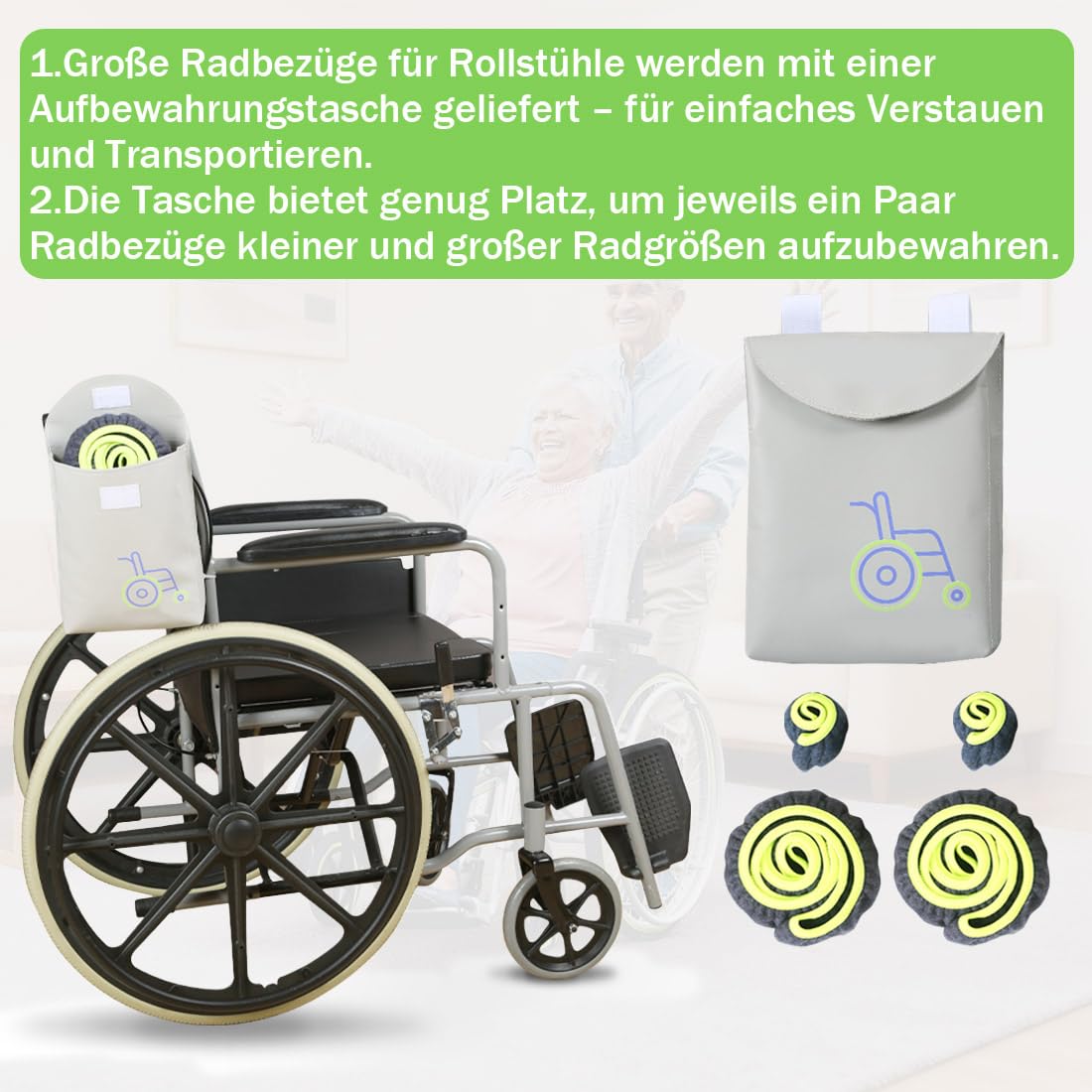 WheelCover Für Transportsrollstuhl-Räder, Rollstuhl-Zubehör Reifenabdeckungen Zum Schutz Von Böden Und Teppichen, 1 Paar (8in)