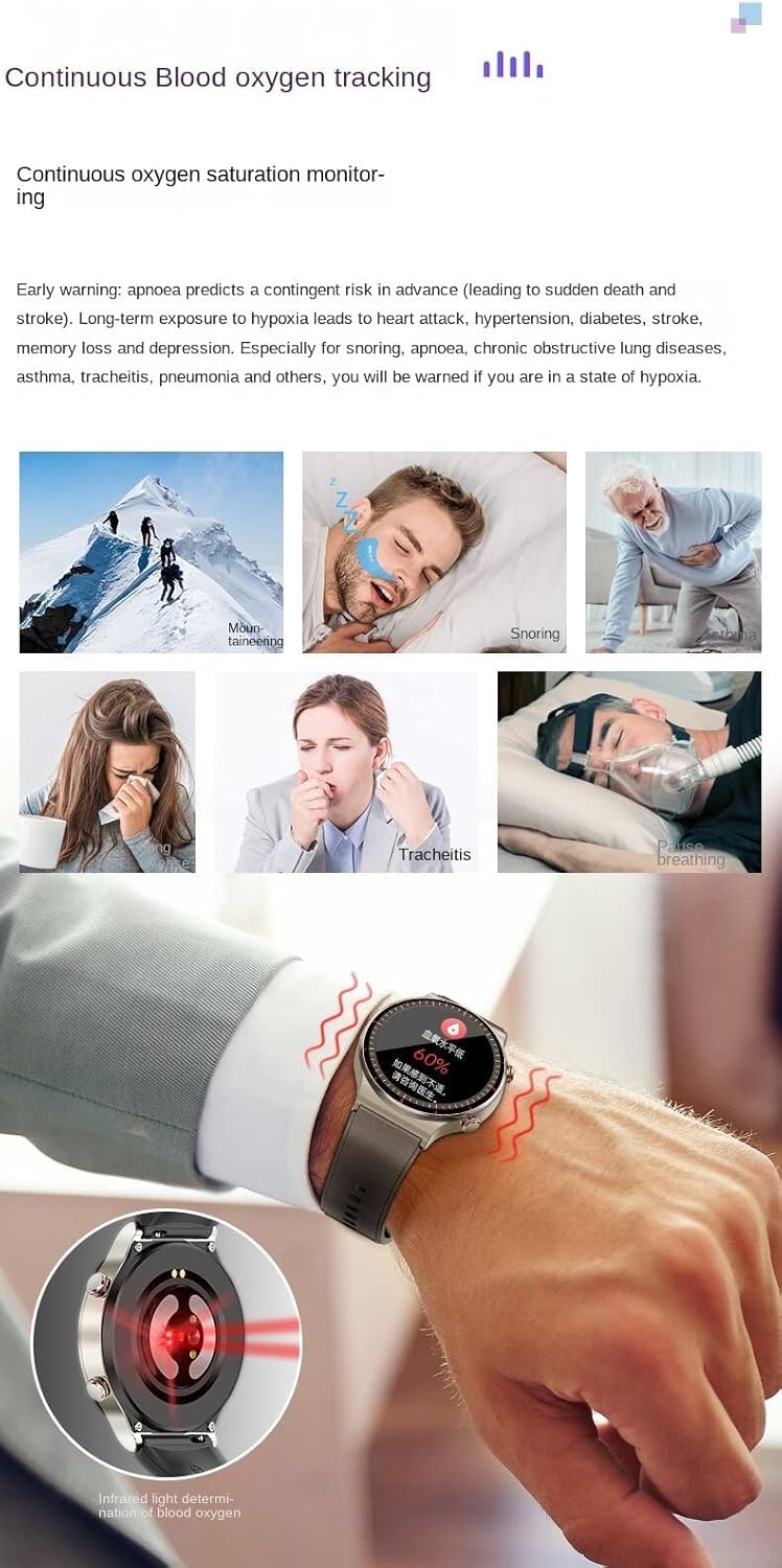 Orologio sanitario IP68 impermeabile per Android e iOS Smartwatch Misurazione pressione sanguigna, ossigeno nel sangue, ECG, cardiofrequenzimetro, fibrillazione