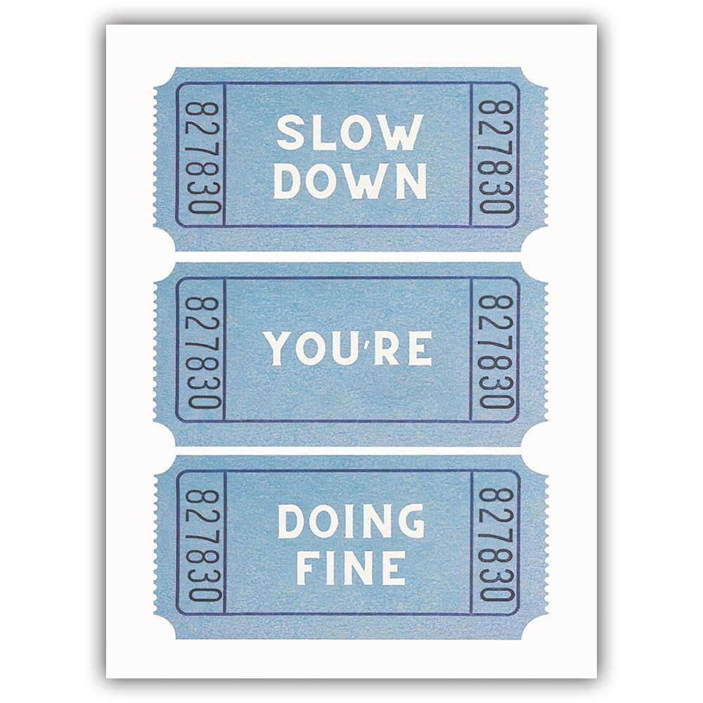 Retro Inspirational Quotes Poster Trendy Blue Daily Affirmation Wall Art Preppy Slow Down You’re Doing Fine Canvas Prints Ticket Aesthetic for Living
