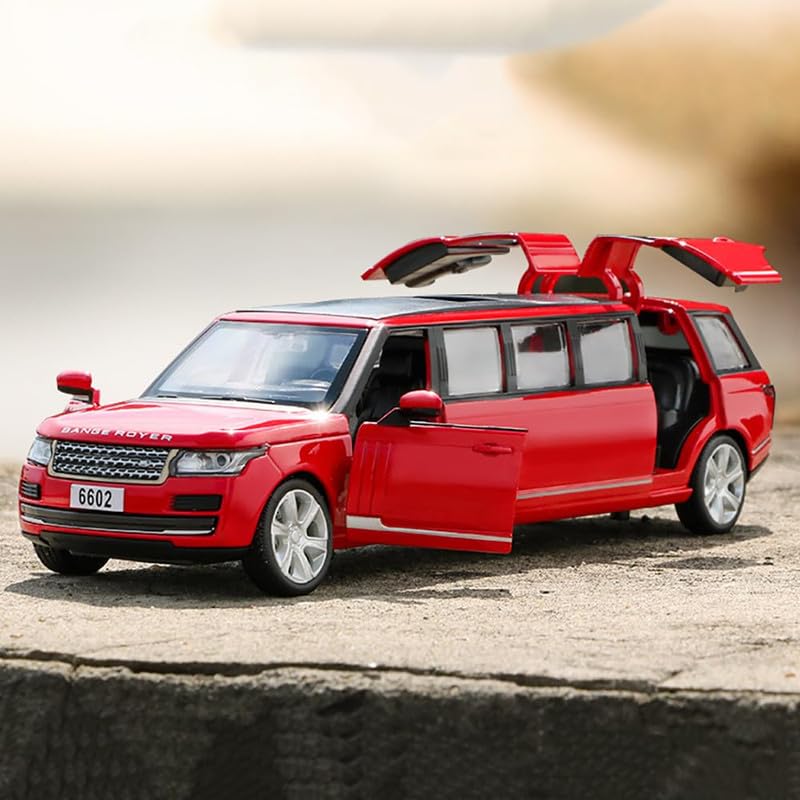 Image of New 1:32 Long Rang Rover Diecast Alloy Metal Pull Back Car with Openable Doors Music Sound and Light Vehicle Toy Car for Kids Boys (Red)