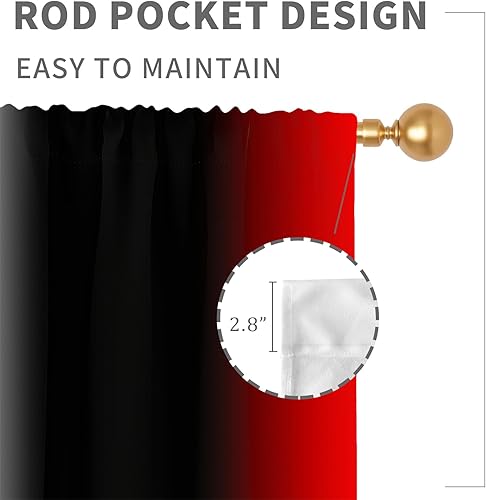 Miniatura 4 de EGLGCC Cortinas largas color negro y rojo, diseño degradado gris burdeos, 52 pulgadas de ancho x 84 pulgadas de largo, con bolsillo para barra, para