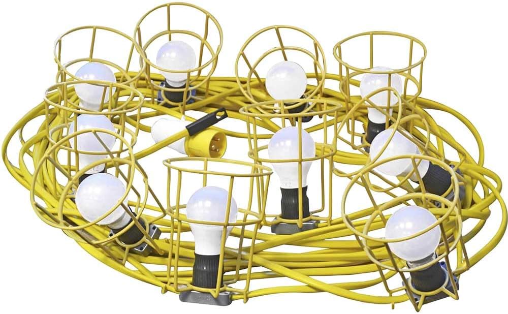 Faithfull FPPSLFESTOON Low Voltage 110v E27 10 x Bulb Festoon Light Set on 22M Arctic Cable (plus 3M to plug)