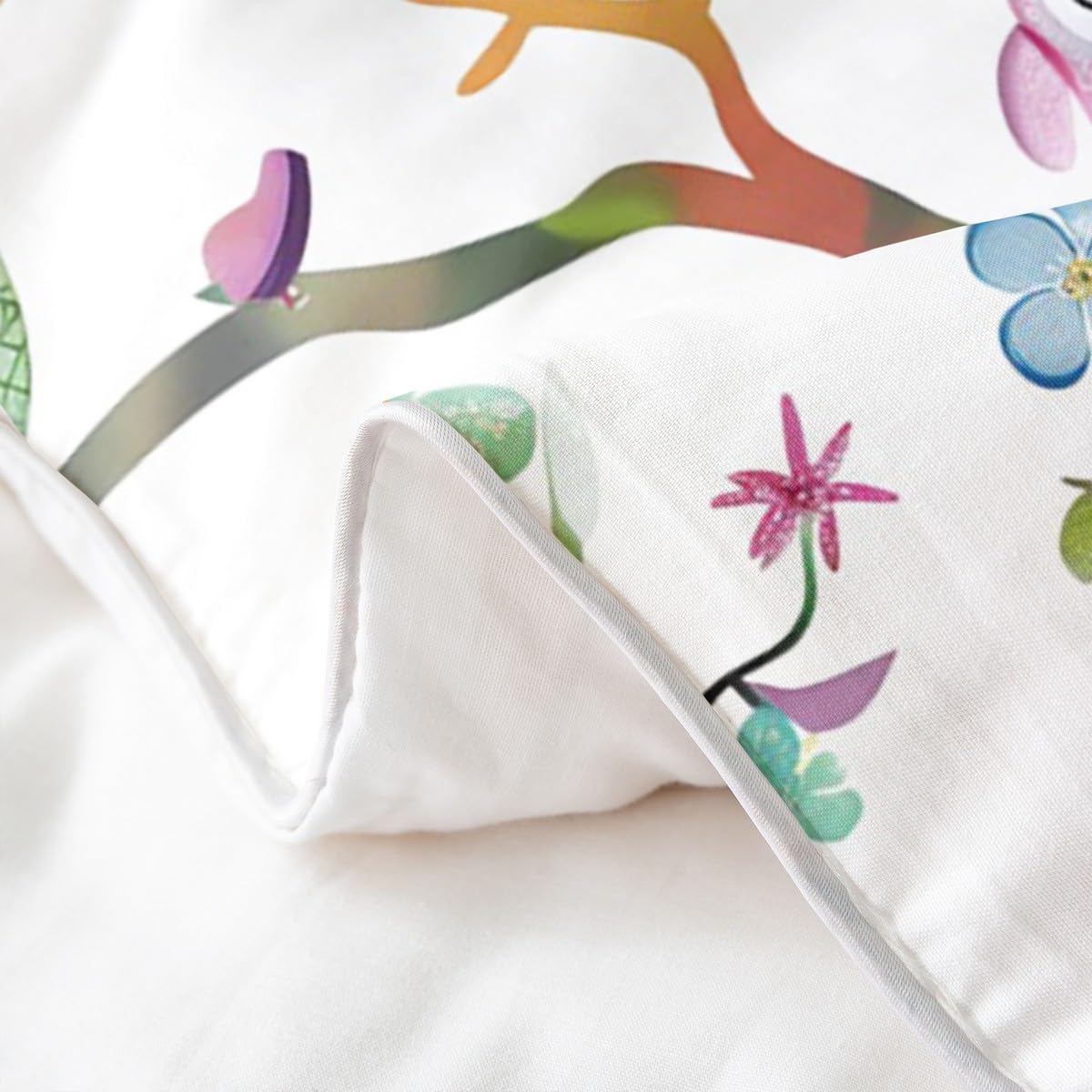 Loussiesd niedliche Eule 100% Baumwolle Bettwäsche Set 135x200cm Tier Eule Blumen Bettbezug Set für Teenager Mädchen Zimmer Dekor Regenbogen Cartoon Eule Betten Set Botanische Weich Bettwäsche-Set
