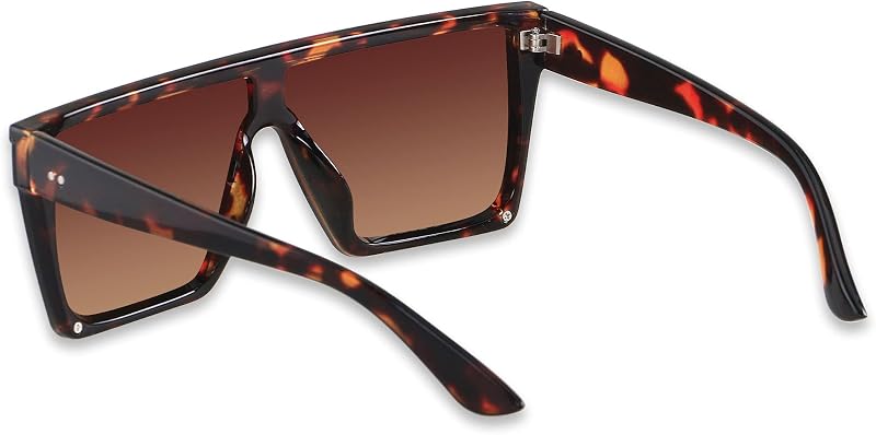 LYZOIT Square Oversized Sunglasses Womens Mens Big Flat Top Tortoise Shell | Fashion Shield Large Sun Glasses UV400 Protection Rimless Shades Tangle Free 2 Pack Black Gradient Brown Lens image 2