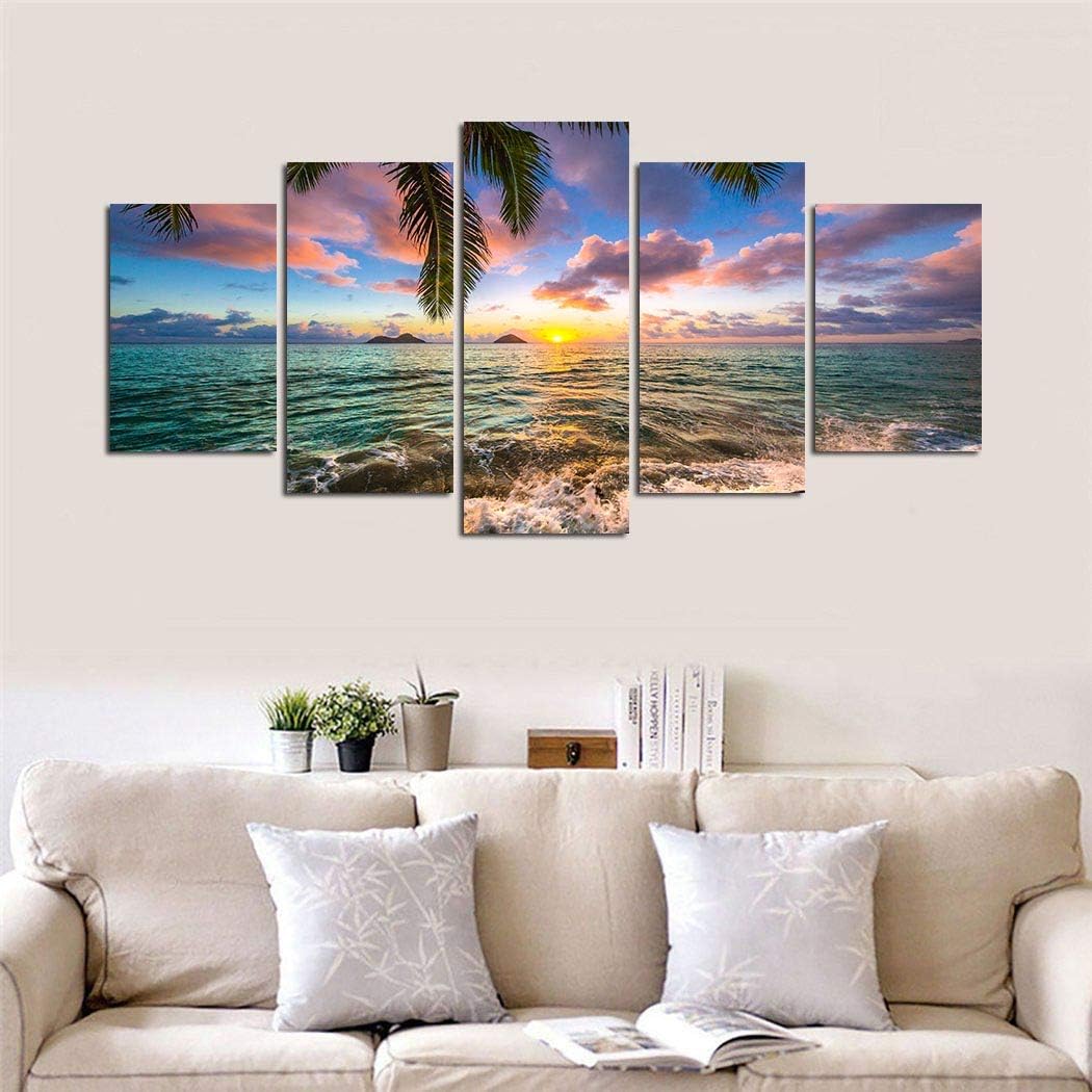Ocean Beach Wall Art Canvas Print Sea Picture Painting Home Living Room Bedroom Office Decor Sunset (Over Size 60inch x 30inch)